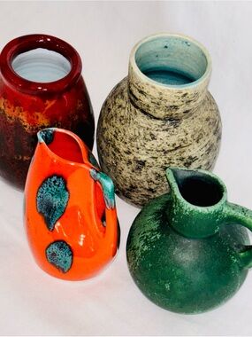 4 Vintage Mid Century Modern Art Pottery Miniature West German Otto Keramik Vase